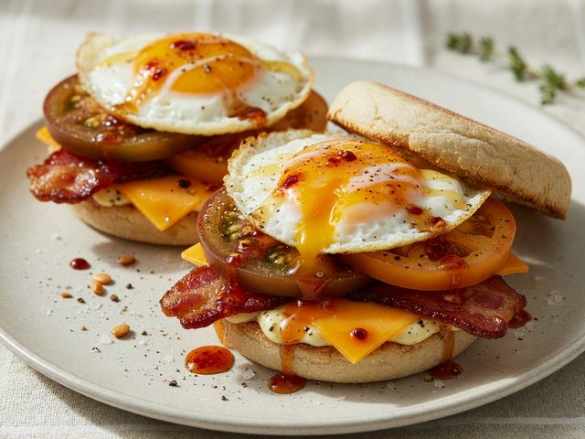 Hot-Honey Egg & Heirloom Tomato Breakfast Sandwiches