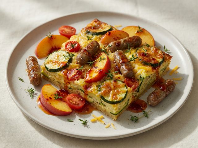 Hot-Honey Peach & Zucchini Sheet-Pan Breakfast Bake