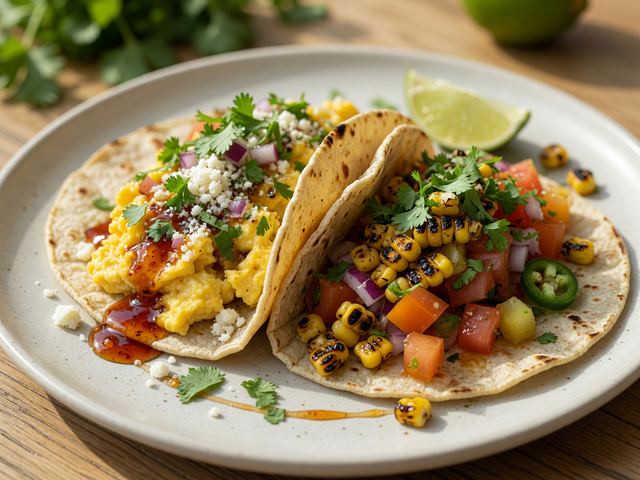 Hot-Honey Scrambled Egg Tacos with Charred Corn Pico