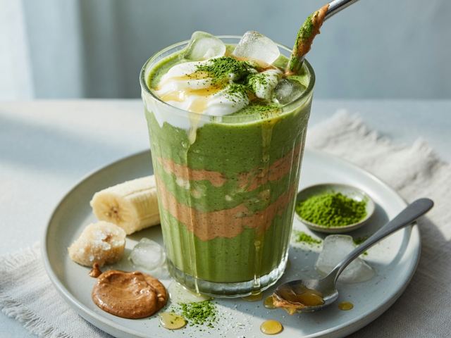 Iced Matcha Almond Butter Protein Smoothie