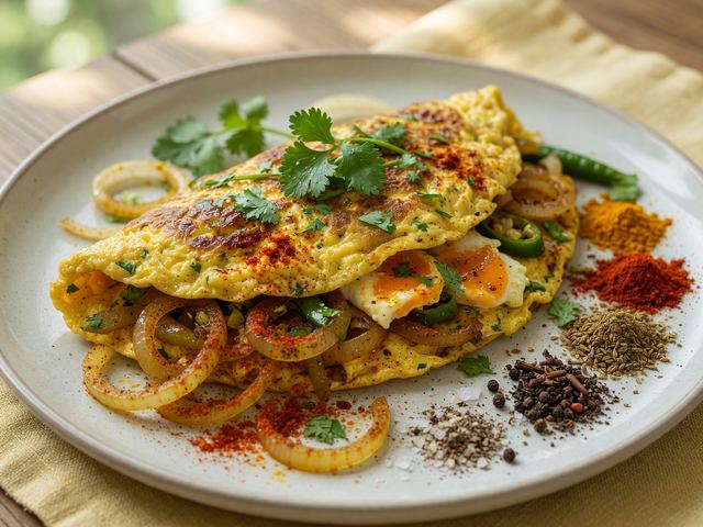 Indian Masala Omelette with Spiced Onions