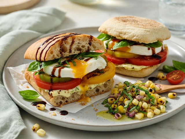 Italian Caprese Egg Breakfast Sandwiches with Corn Relish