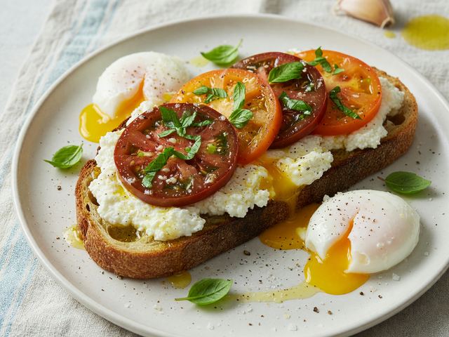 Italian Heirloom Tomato Ricotta Toast with Soft Eggs