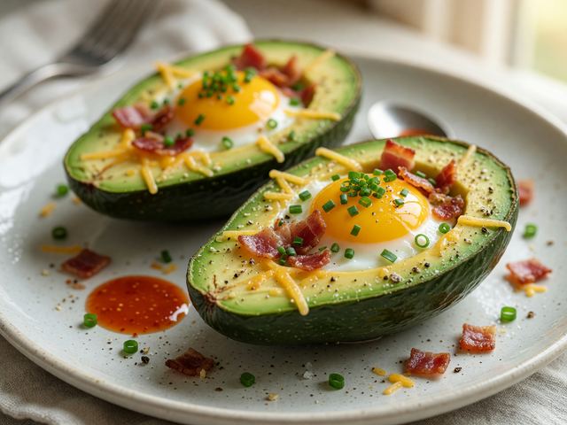 Keto Avocado Egg Boats with Bacon Bits