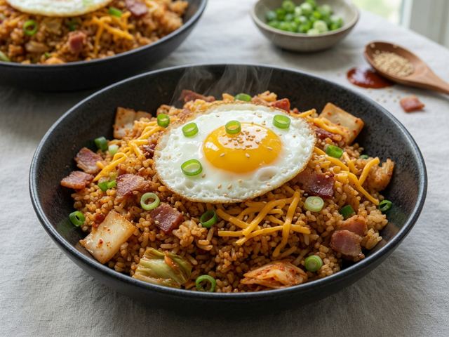 Kimchi Cheddar Fried Rice Breakfast Bowls