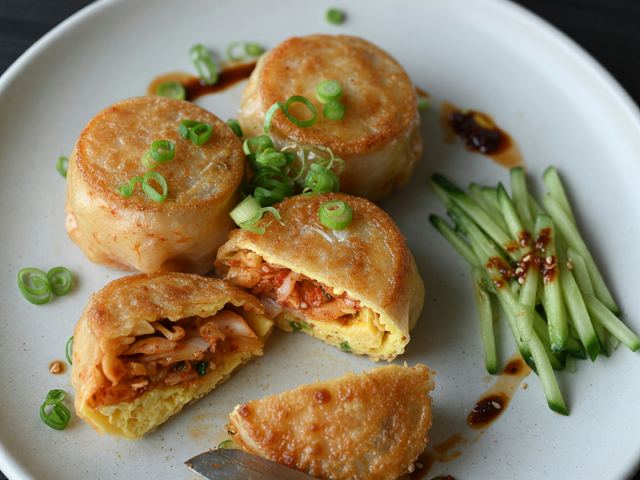 Kimchi Rice-Paper Egg Dumplings