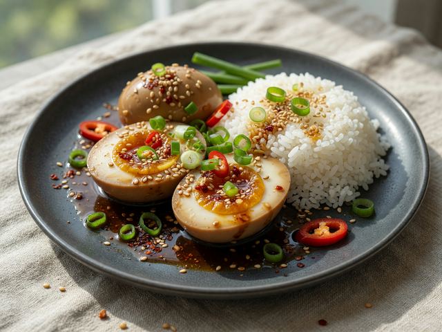 Korean Mayak Soy-Marinated Eggs with Rice