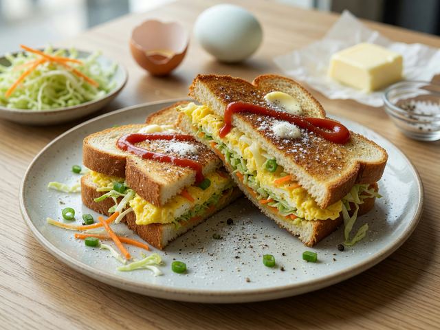 Korean Street Toast with Scrambled Egg and Cabbage