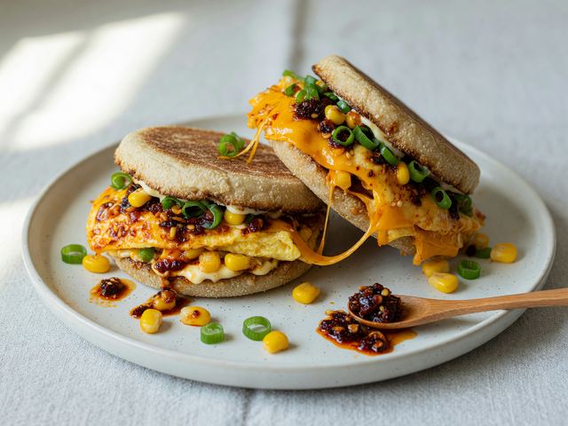 Korean-Style Chili-Crisp Egg & Corn Breakfast Sandwiches