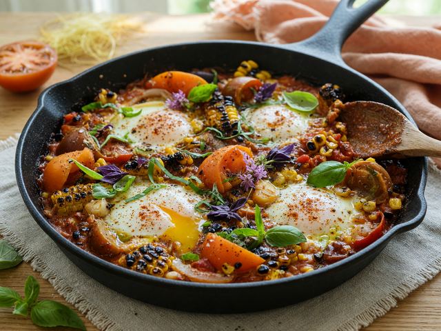 Late-Summer Charred Corn Basil Shakshuka