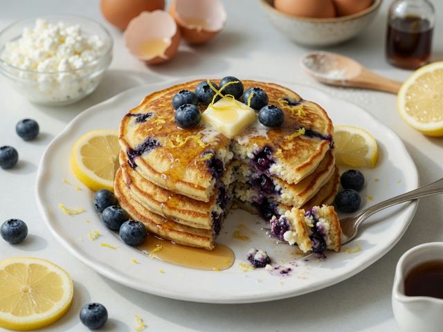 Lemon Blueberry Cottage Cheese Pancakes