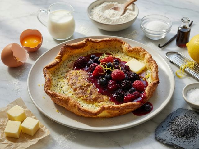 Lemon Poppy Seed Dutch Baby with Berry Compote