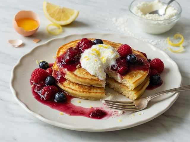 Lemon Ricotta Hotcakes with Berry Compote