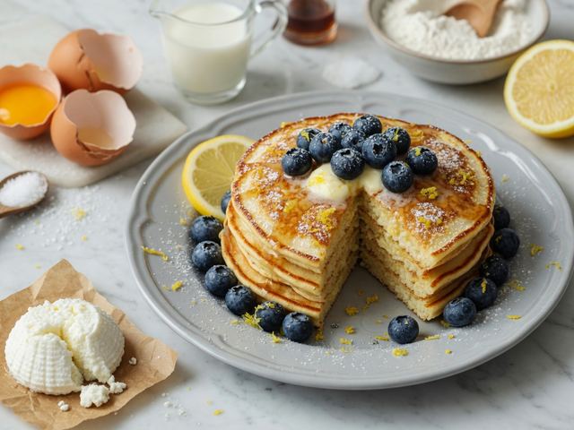 Lemon Ricotta Pancakes with Fresh Blueberries