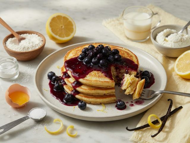 Lemon Ricotta Pancakes with Warm Blueberry Compote