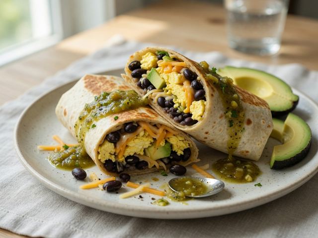 Loaded Breakfast Burritos with Black Beans and Salsa Verde