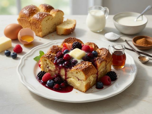Make-Ahead Brioche French Toast Casserole with Berry Compote