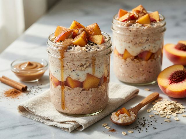 Make-Ahead Peach Protein Overnight Oats Jars