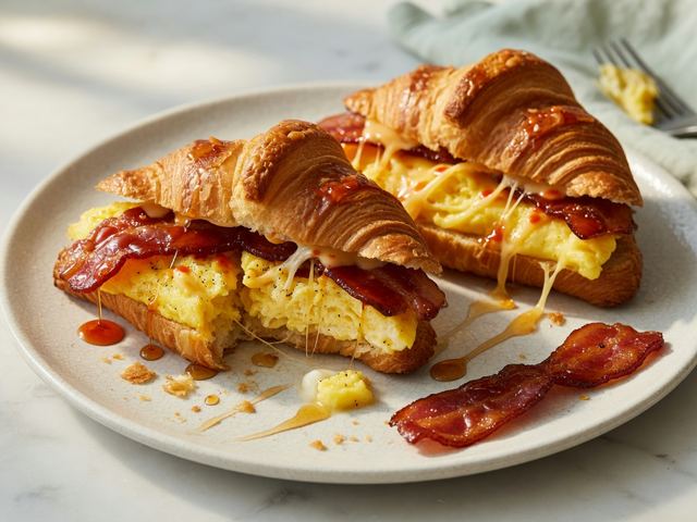 Maple-Glazed Bacon Egg and Cheese Croissant Sandwiches