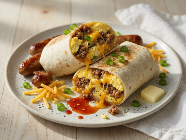 Maple Sausage Egg & Cheese Breakfast Burritos