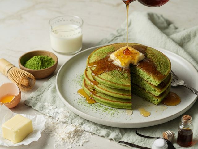 Matcha Buttermilk Pancakes with Honey Butter