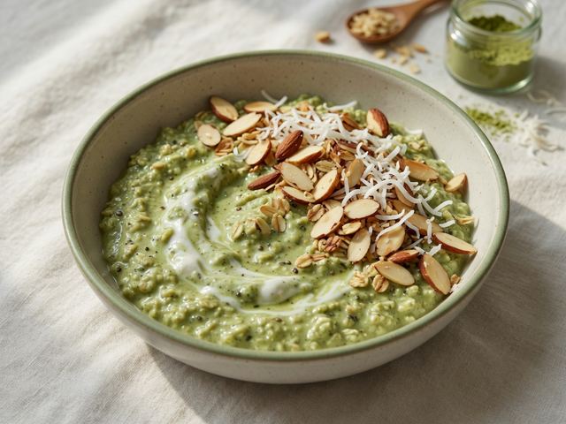 Matcha Coconut Overnight Oats with Toasted Almonds