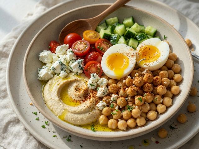 Mediterranean Chickpea Breakfast Bowls with Soft-Boiled Eggs