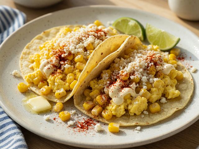 Mexican Street-Corn Breakfast Tacos with Soft Scramble