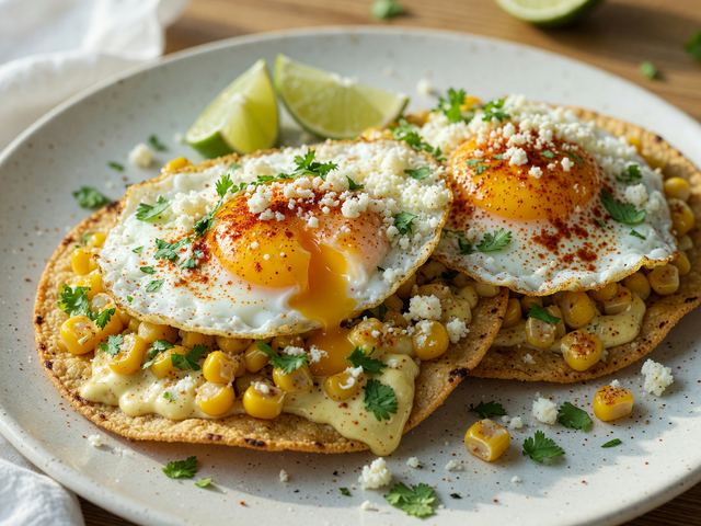 Mexican Street-Corn Egg Breakfast Tostadas