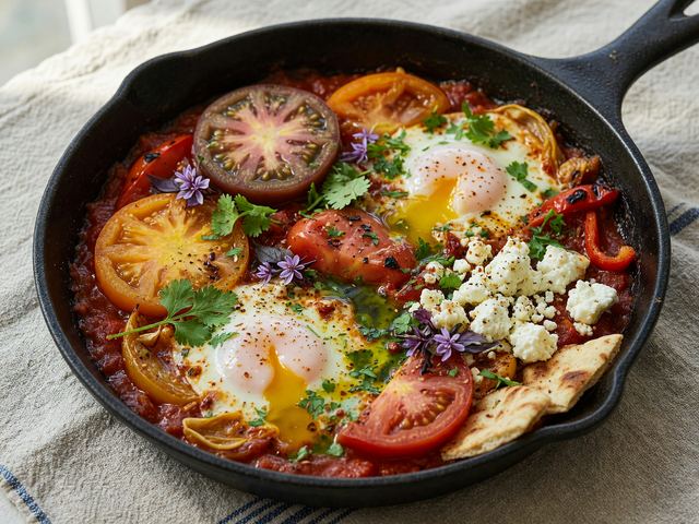 Middle Eastern Heirloom Tomato Shakshuka with Feta and Herbs