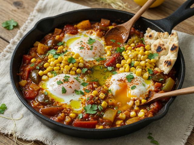 Middle Eastern Heirloom Tomato Shakshuka with Sweet Corn