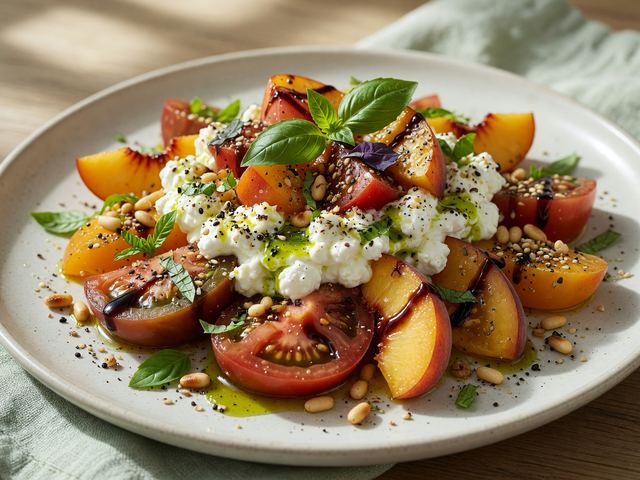 No-Cook Heirloom Tomato & Peach Caprese Cottage-Cheese Bowls