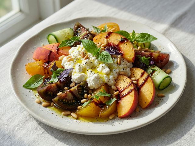 No-Cook Heirloom Tomato & Peach Cottage Cheese Bowls