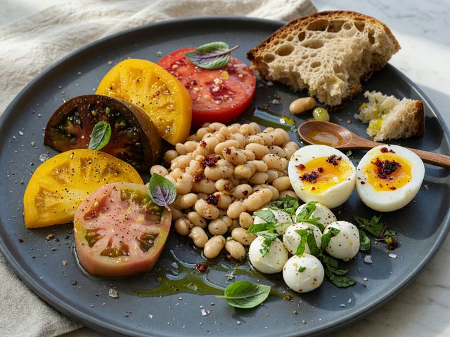 No-Cook Heirloom Tomato & White Bean Breakfast Boards