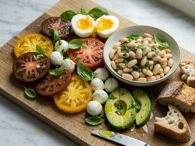 No-Cook Heirloom Tomato & White-Bean Breakfast Boards with Soft Eggs