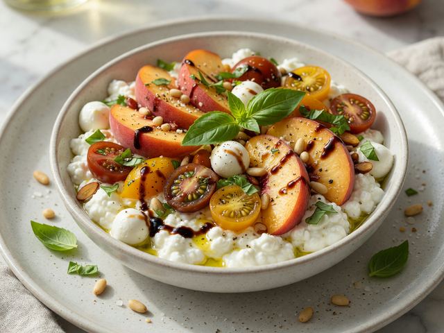 No-Cook Peach Caprese Cottage-Cheese Breakfast Bowls