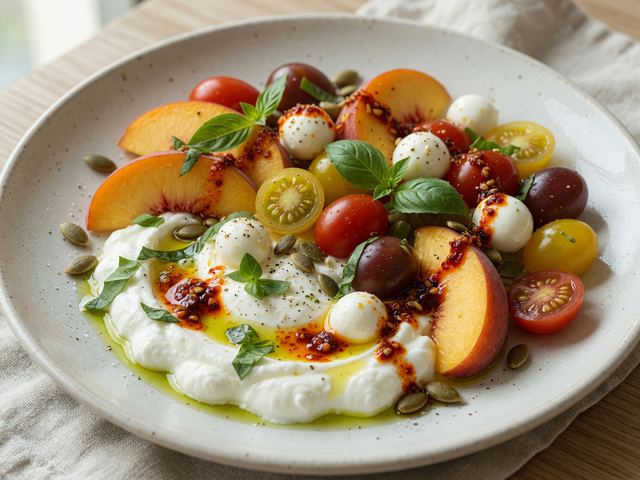 No-Cook Peach Caprese Protein Bowls with Chili Oil