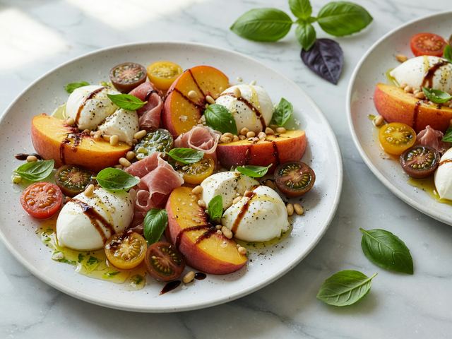 No-Cook Peach Caprese Protein Breakfast Plates