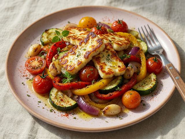 One-Pan Halloumi and Pepper Breakfast Hash