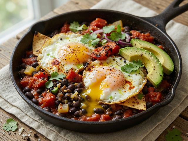 One-Pan Huevos Rancheros with Black Beans & Avocado