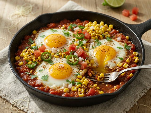 One-Skillet Huevos Rancheros with Fresh Corn