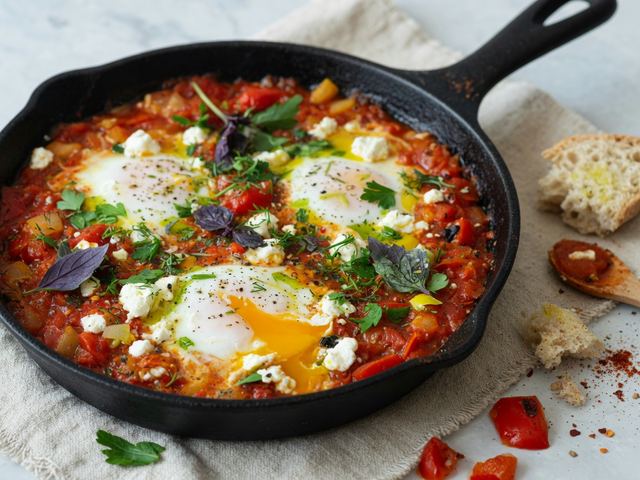 One-Skillet Tomato Shakshuka with Feta & Herbs