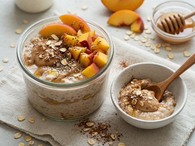 Peach Almond Butter Protein Overnight Oats