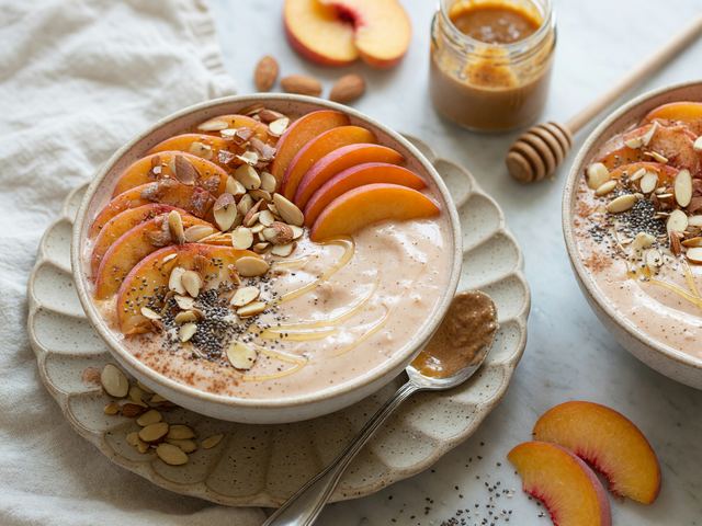 Peach-Almond High-Protein Smoothie Bowls