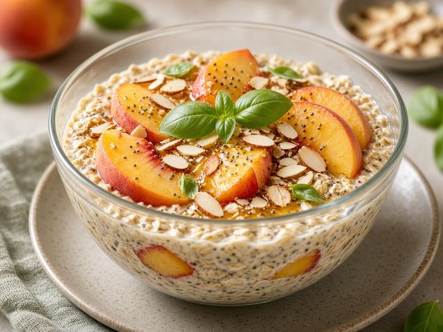 Peach Basil Overnight Oats