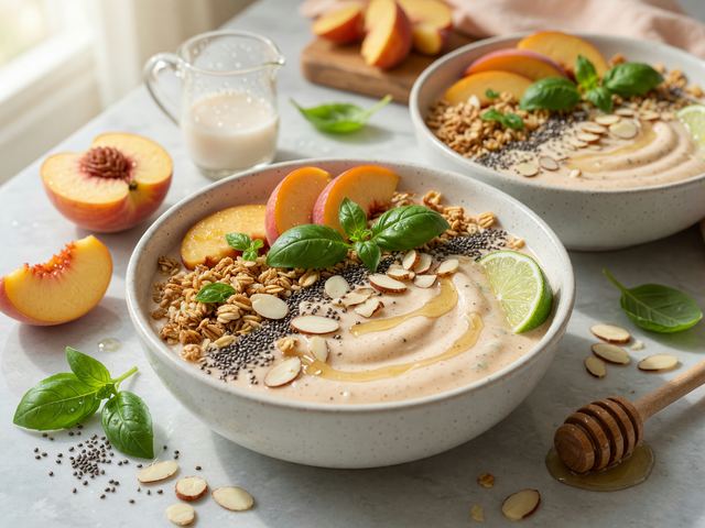 Peach-Basil Yogurt Smoothie Bowls