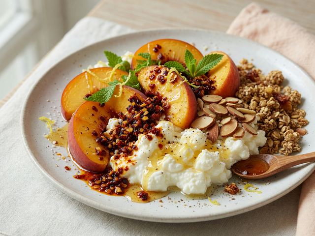 Peach & Cottage Cheese Breakfast Bowls with Honey-Chili Crunch