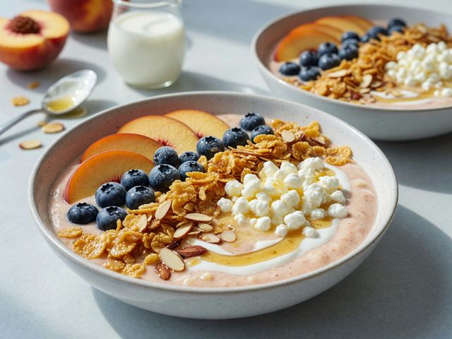 Peach Cottage-Cheese Protein Smoothie Bowls with Cornflake Crunch