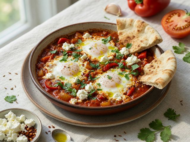 Peak-Tomato Shakshuka with Feta and Warm Pita