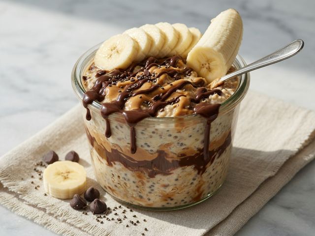 Peanut Butter Banana Overnight Oats with Chocolate Drizzle